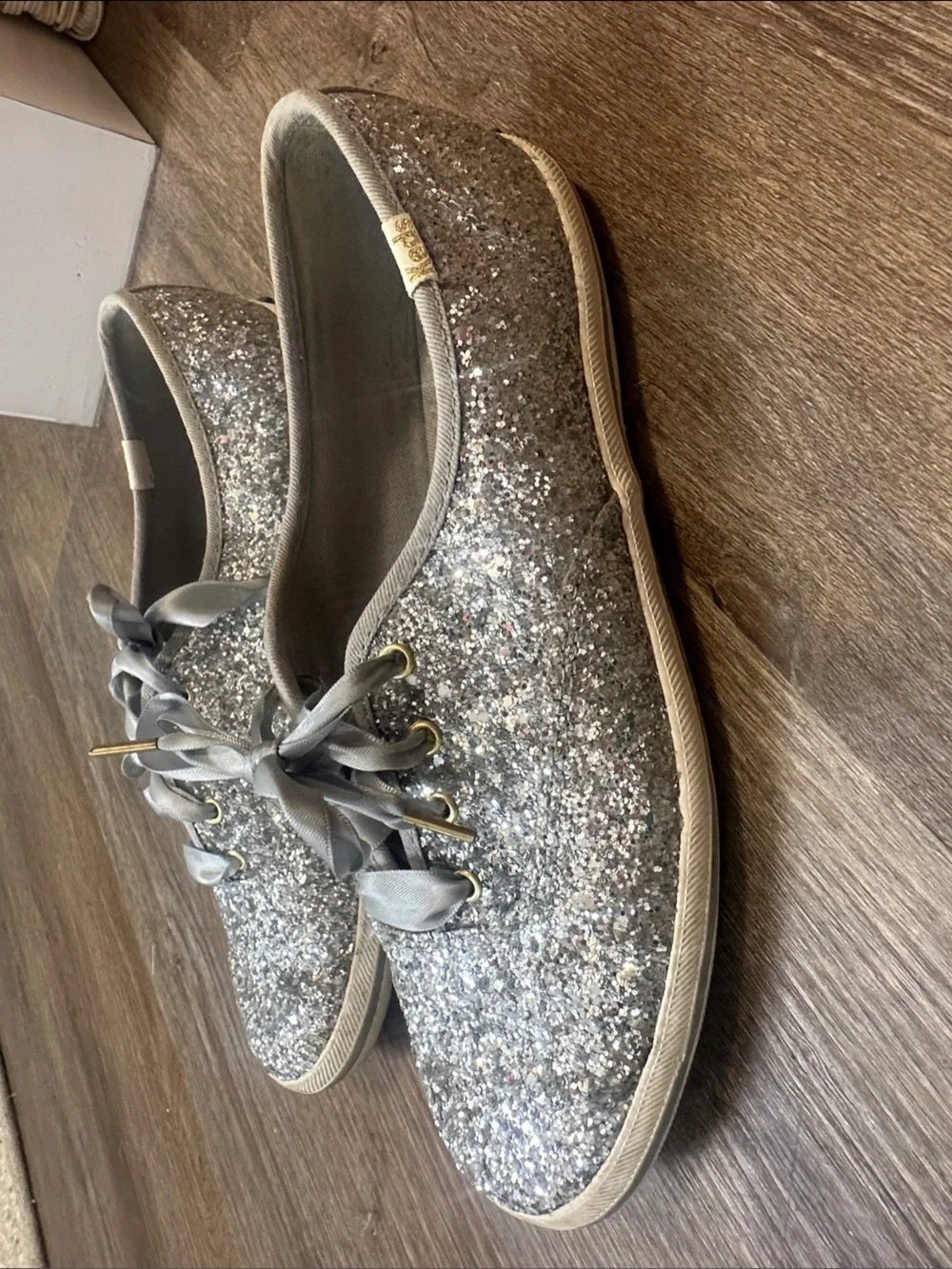 Keds and Kate Spade Sparkle Silver Glitter Lace-Up Sneakers - Women's